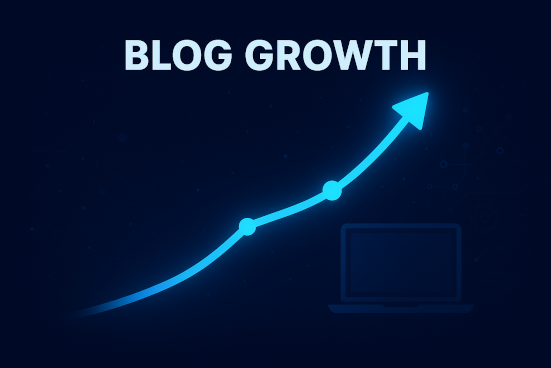 Modern flat design illustration showing a blog growth journey, symbolized by connected nodes and upward progress, representing the expansion of readership and engagement.