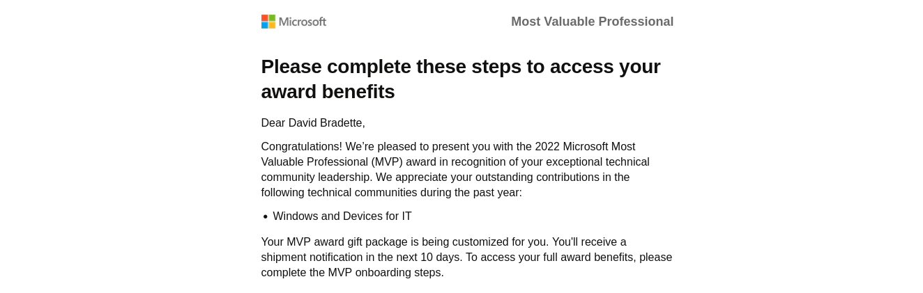 Honored to Receive the Microsoft Most Valuable Professional (MVP) Award