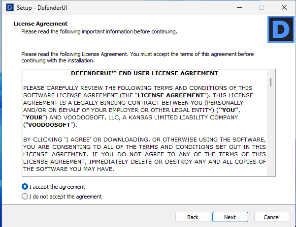 DefenderUI EULA