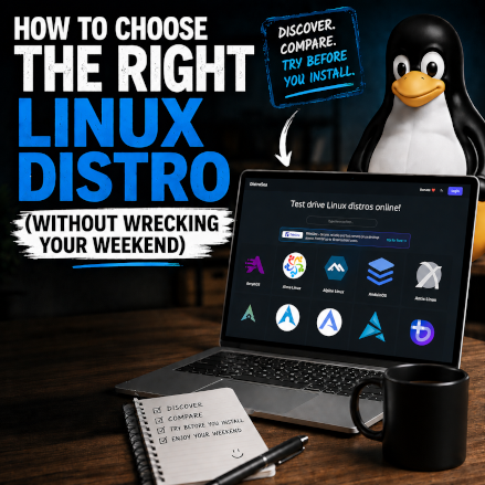 Illustration representing how to choose the right Linux distro, with icons for different Linux distributions